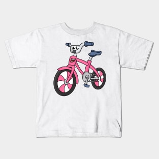 Cute pink kids bicycle cartoon illustration Kids T-Shirt